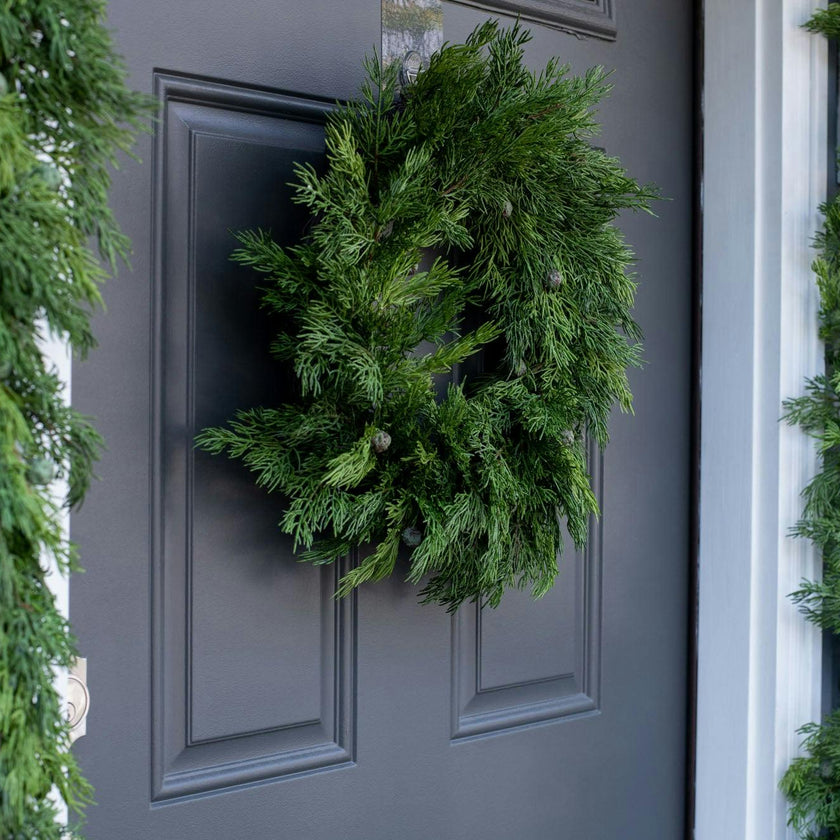 Seeding Real Touch Juniper Berry Faux Greenery Front Door Mantle Wreath 18"