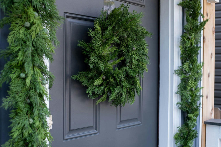 Seeding Real Touch Juniper Berry Faux Greenery Front Door Mantle Wreath 18"