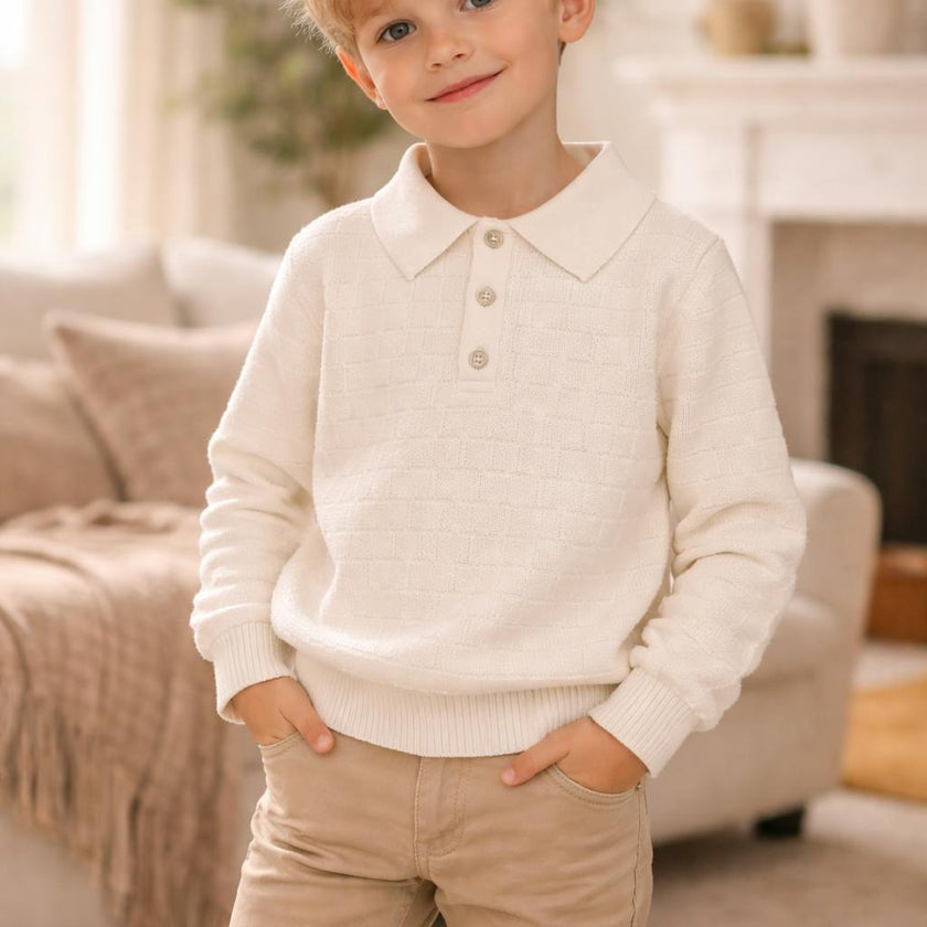 Textured Triangle Classic Collared Relaxed Fit Sweater