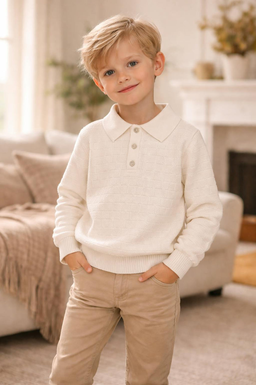 Textured Triangle Classic Collared Relaxed Fit Sweater