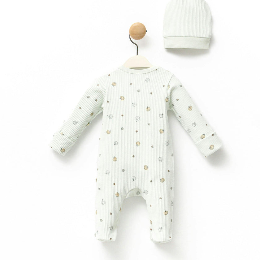 Mint Pumpkin Print Babygrow & Hat