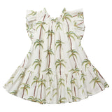 Girls Harper Dress - Cream Palm Trees