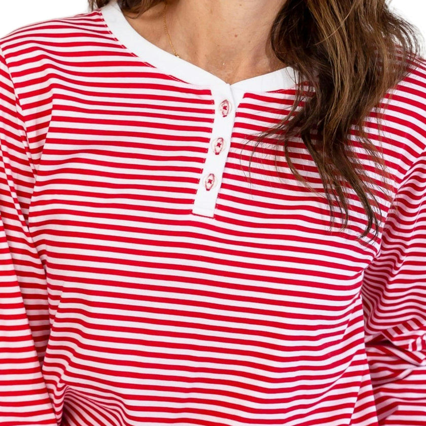 Women's Red Stripe Jersey Long PJ Set - Organic Stretch Cotton