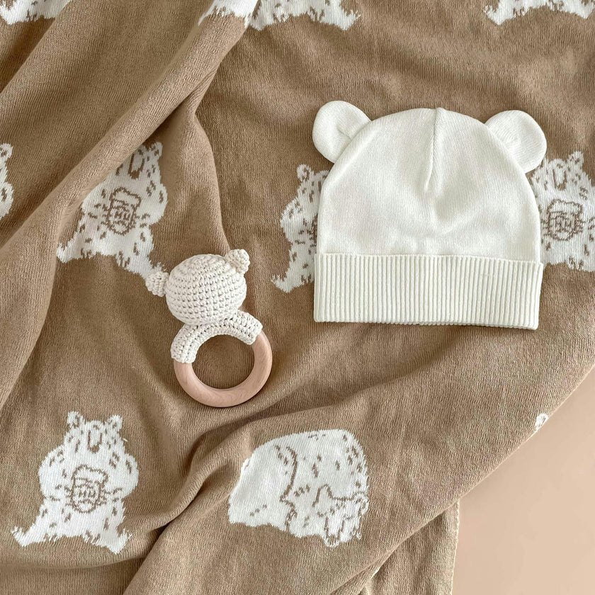 Honey Bear Hat Teether Gift Set