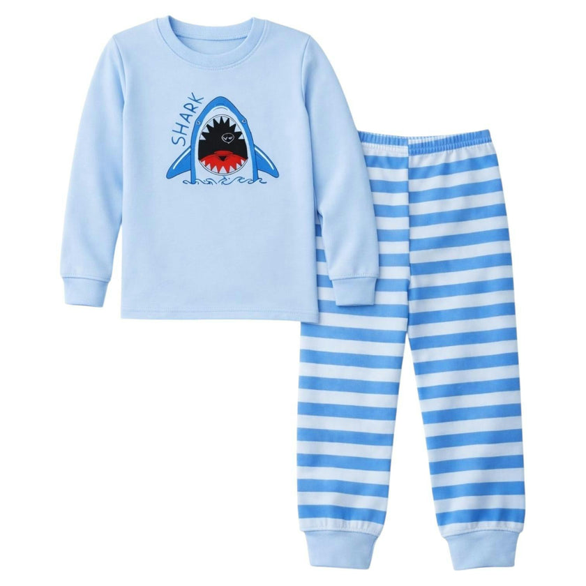 Kids and Toddlers Sharks Long Sleeve Snug Fitted Soft Pajamas Set