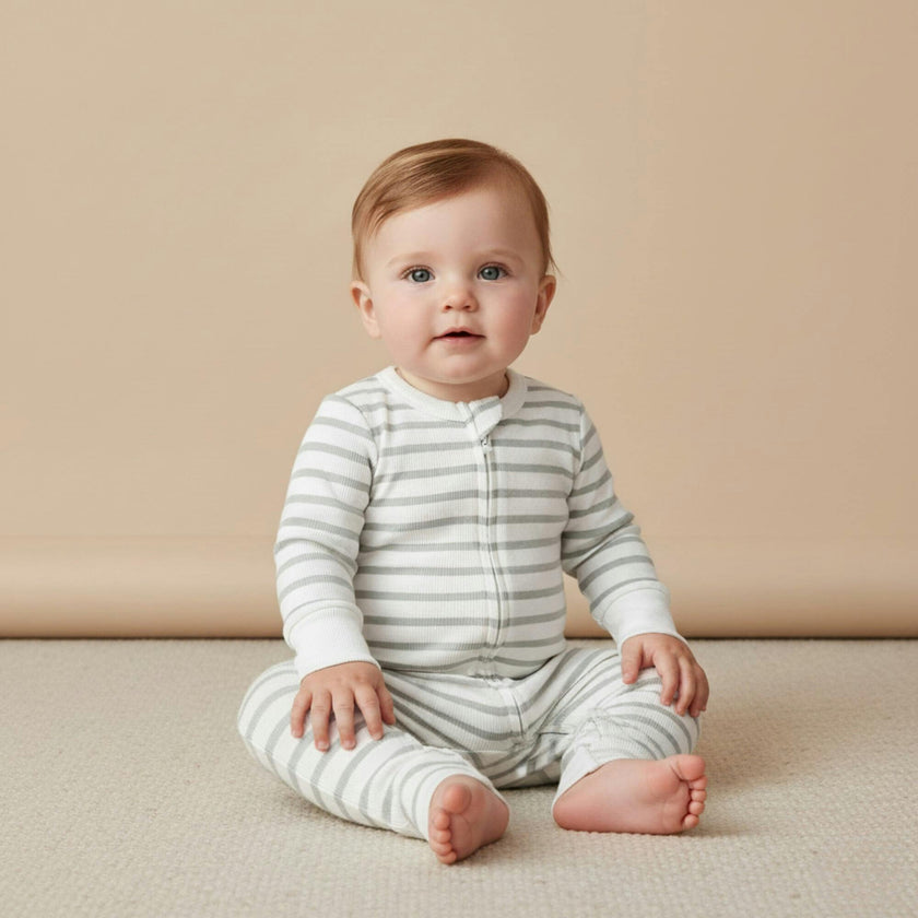 Organic 2-Way Zip Romper - Fog Stripes
