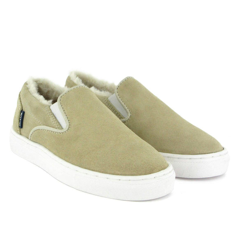 Wool Lining Suede Slip On Sneakers, Natural