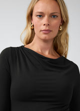 Ruched Long Sleeve Mock Neck Maternity Midi Dress