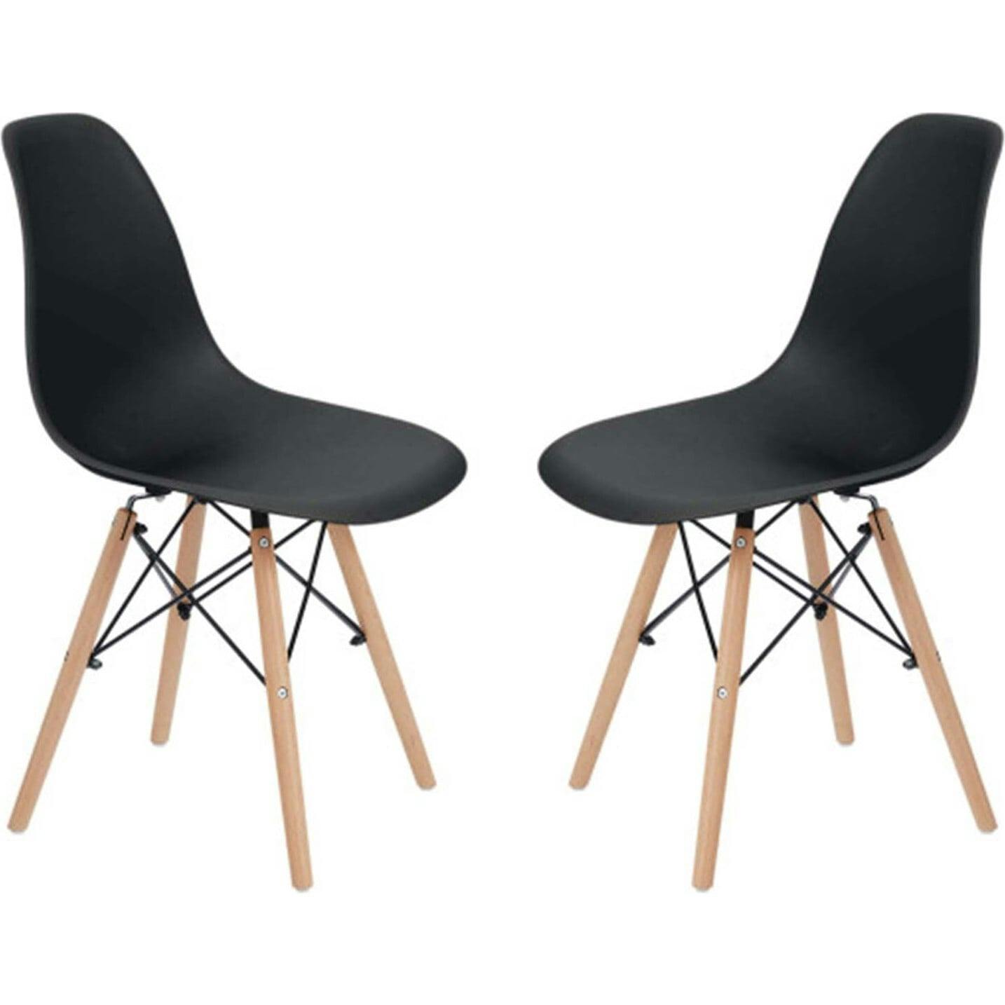 Allan Plastic Side Dining Chair with Wooden Legs Set of 2