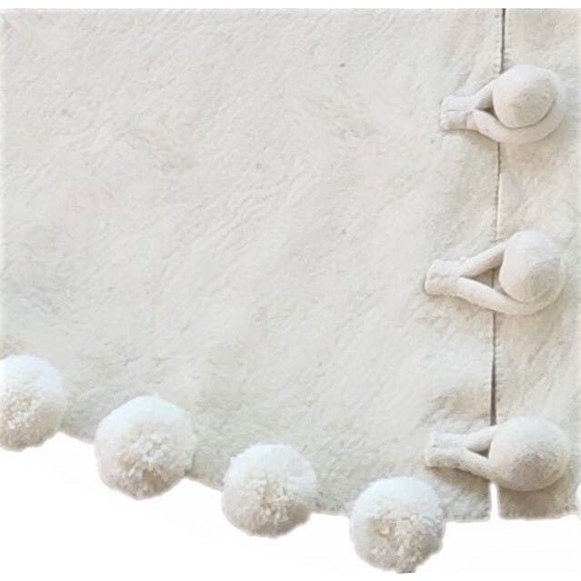 Handmade Felt Pom Poms Cream XL Christmas Tree Skirt 84"