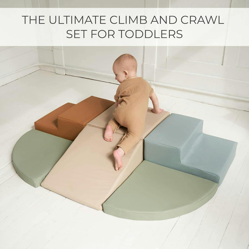 Fun Climbing Toy Set for Toddlers Aged 1-3 - Incl. Crawl Through Tunnel & PU-Leather Climbing Blocks for Indoor Fun - Foam Play Gym for Baby & Kids