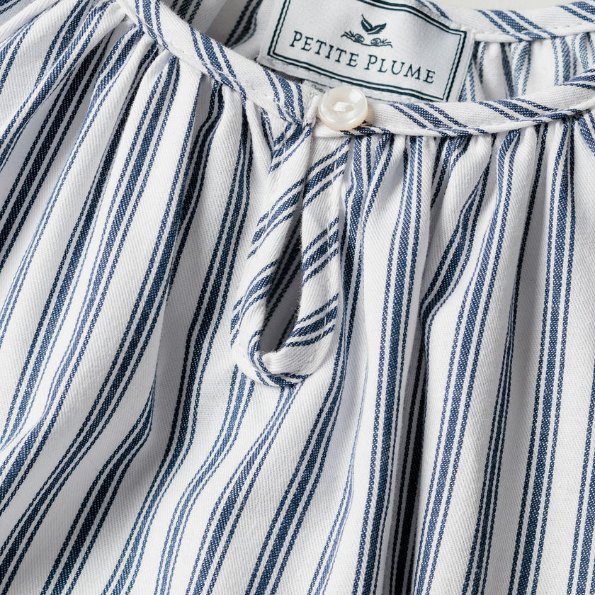 Girl's Twill Delphine Nightgown in Navy French Ticking