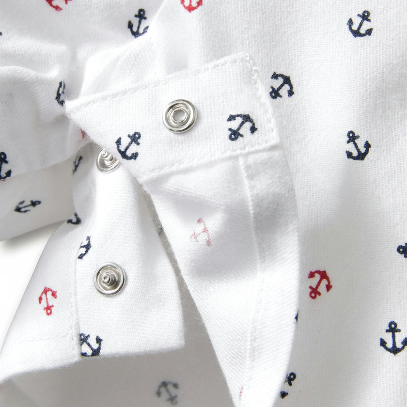 Baby's Twill Summer Romper in Anchors Away White