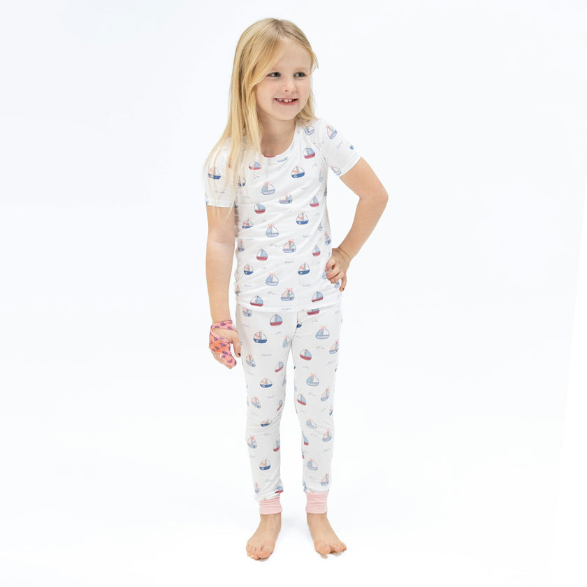Bubbly Sailboats Pink - Short Sleeve Loungewear Set