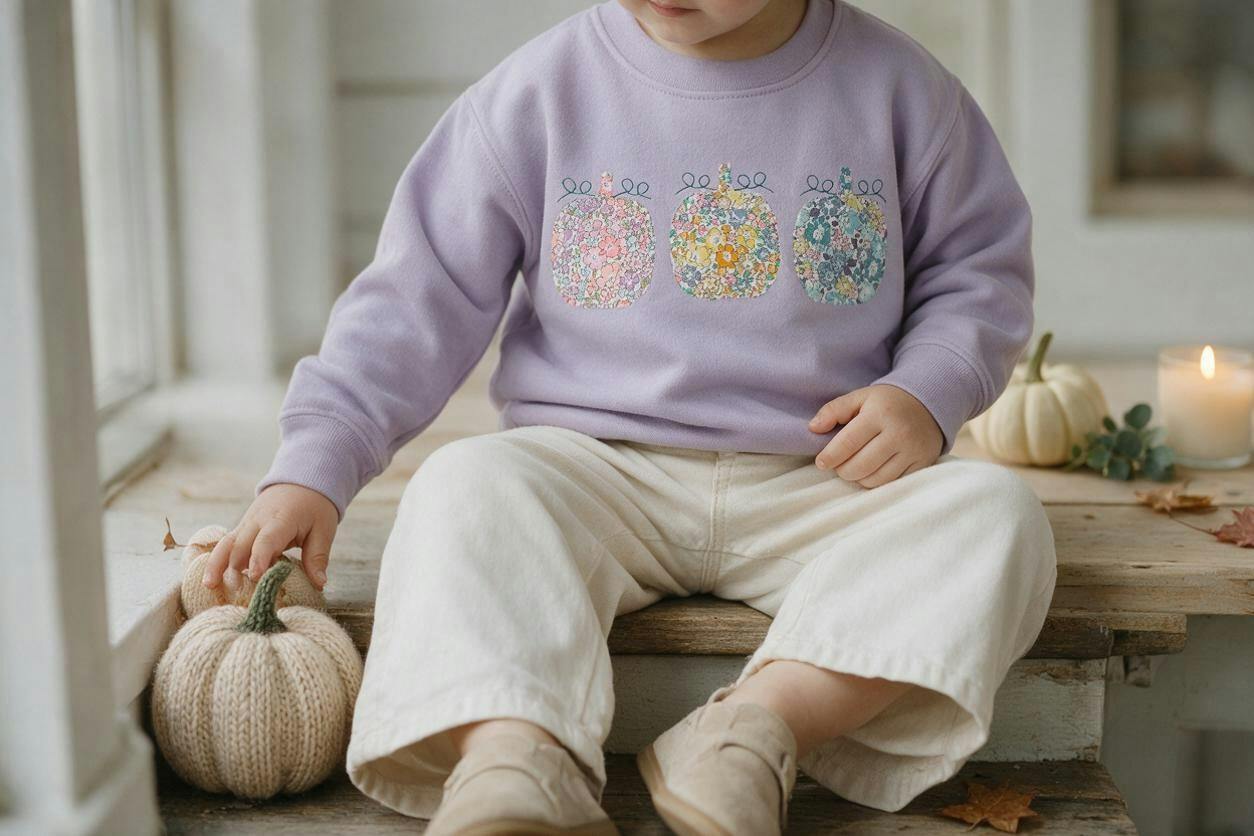 Liberty of London children's pumpkins design purple jumper