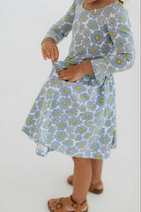 3/4 Sleeve Twirl Dress in Periwinkle Meadow