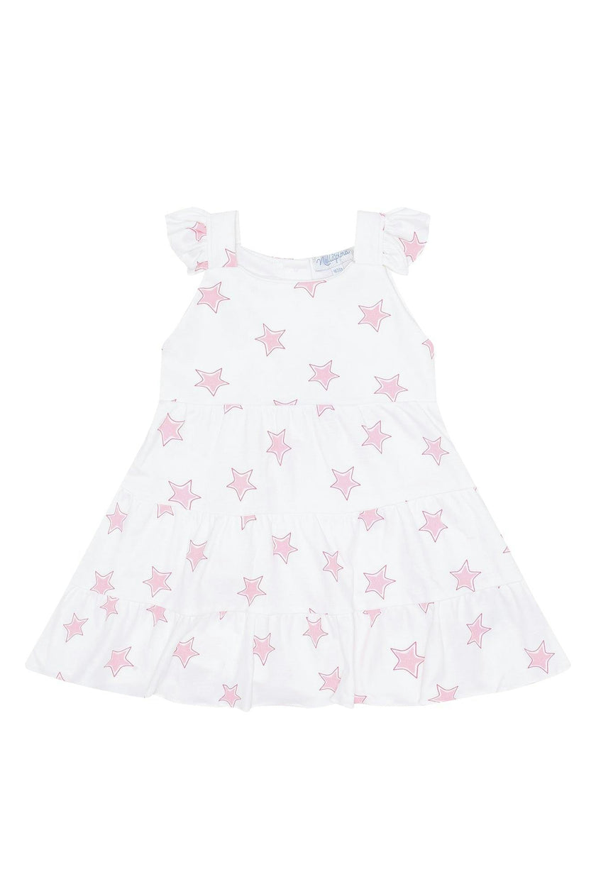 Pink Stars Print Ruffle Dress
