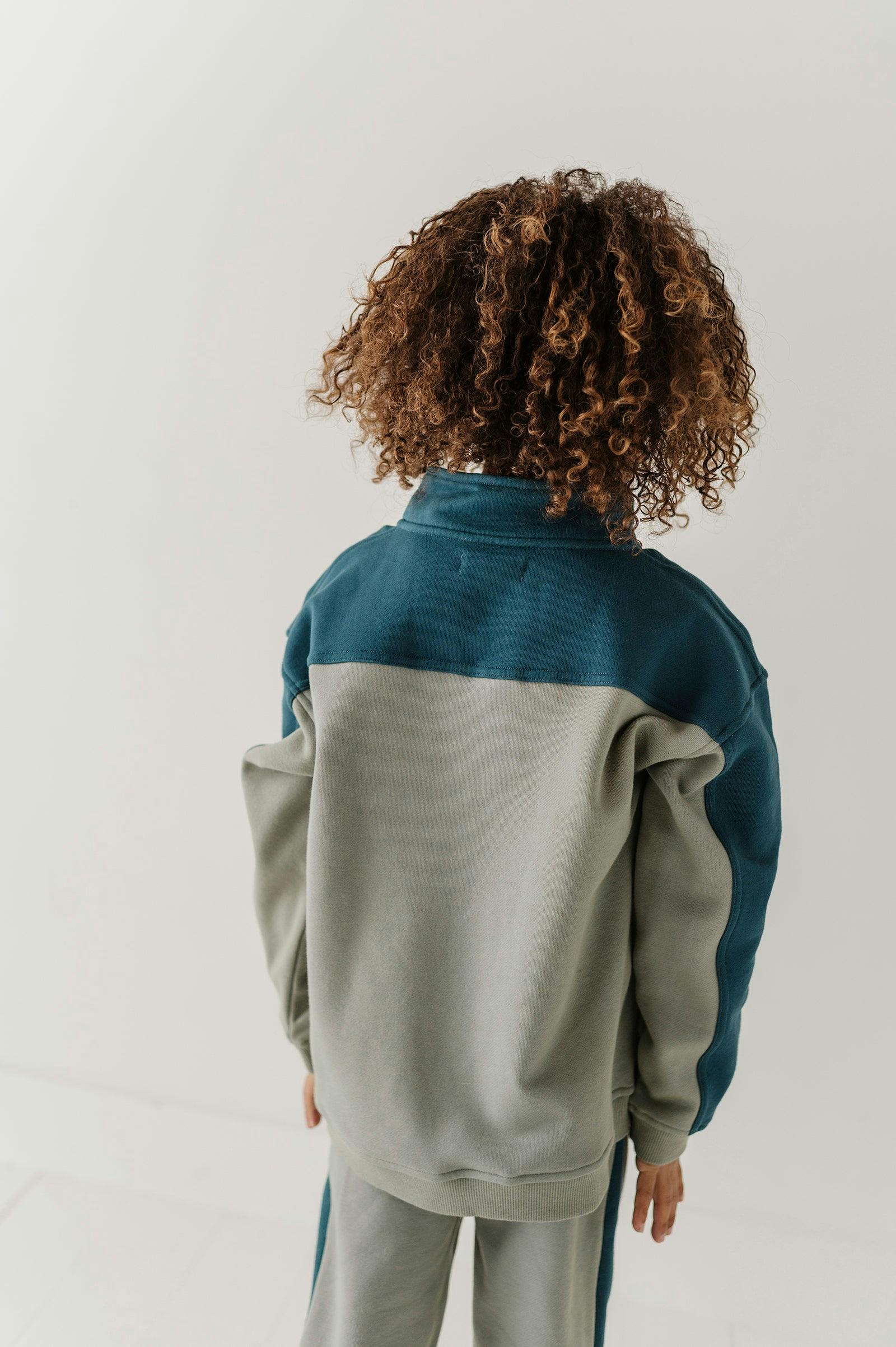 Boys Zip Front Oversized Sweatshirt in Shadow Green