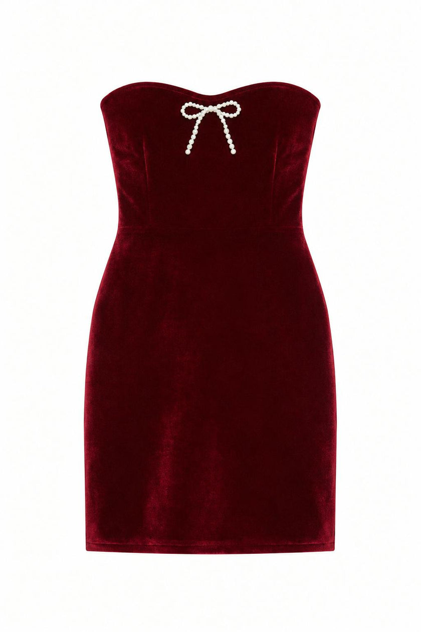 Ella Wine Stretch Velour Dress