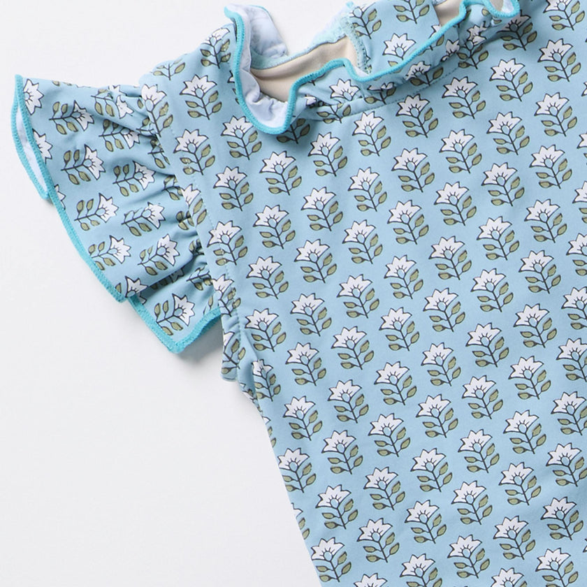 Girls Jennifer Suit - Blue Prairie Block Print
