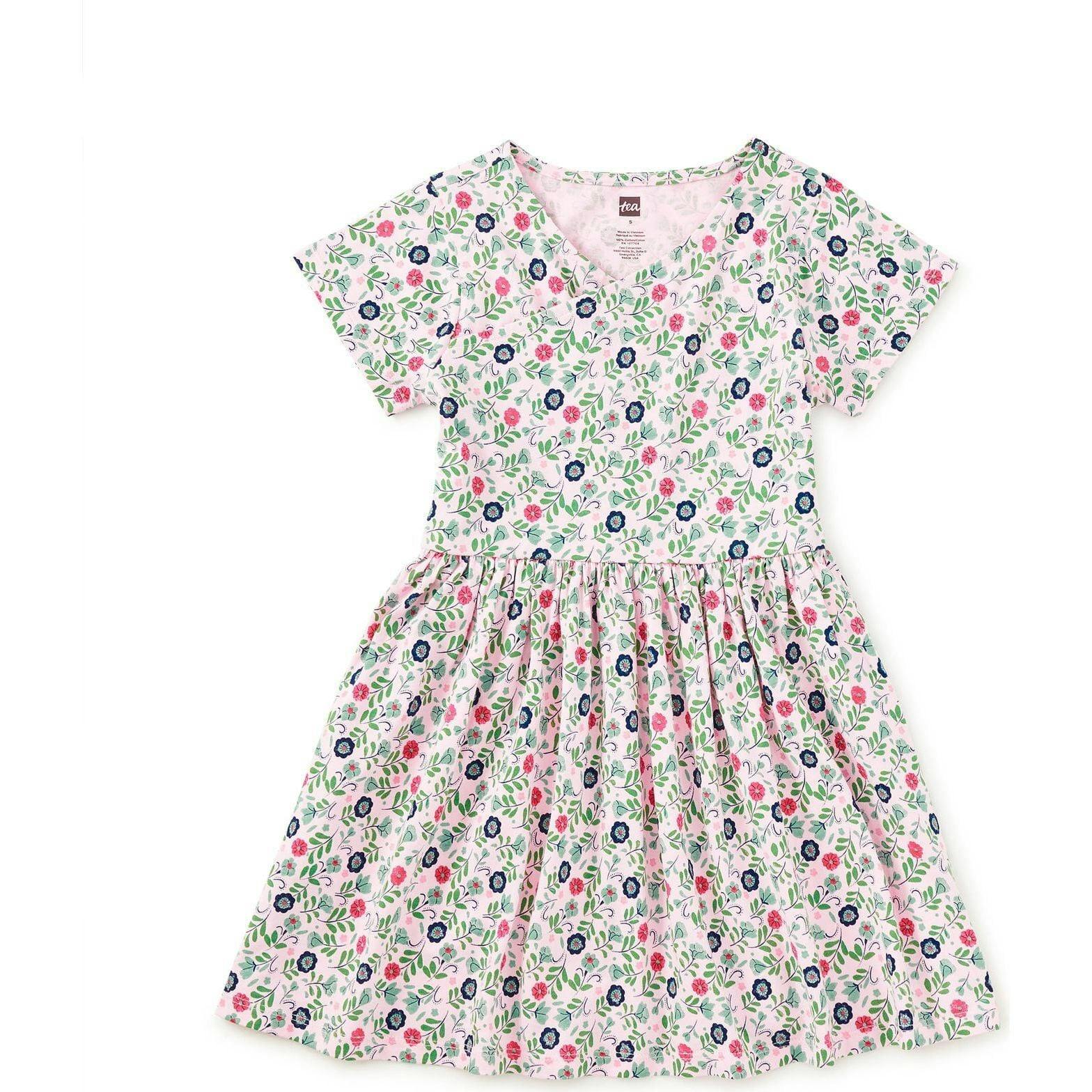 Short Sleeve Wrap Neck Dress, Pink