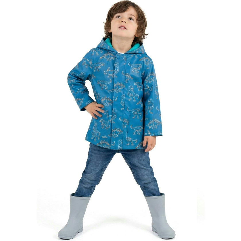 Boys Allover Print Raincoat | Blue Dino