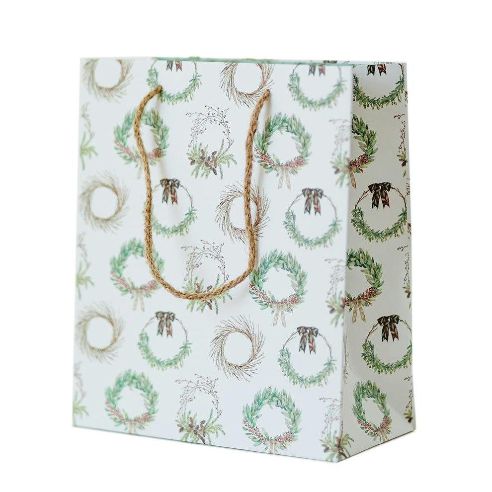 Holiday Evergreen Wreath Gift Bag Set of 3