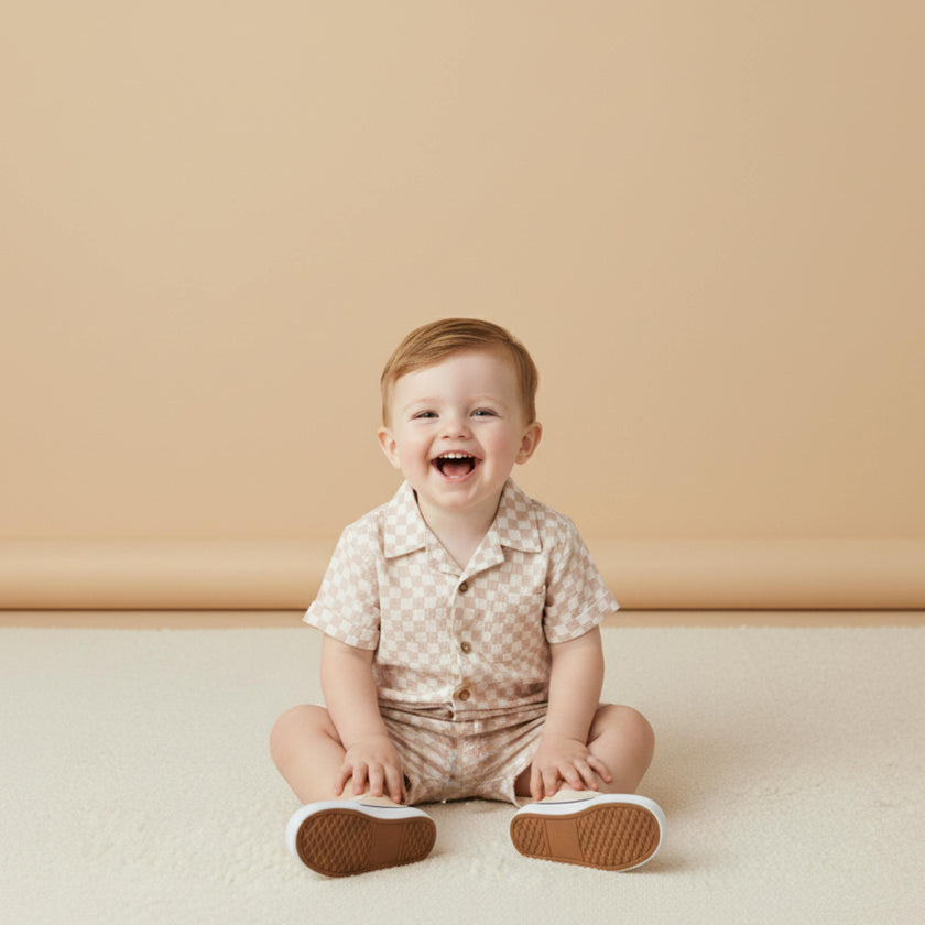 Organic Shirt & Shorts Set - Brick Checks