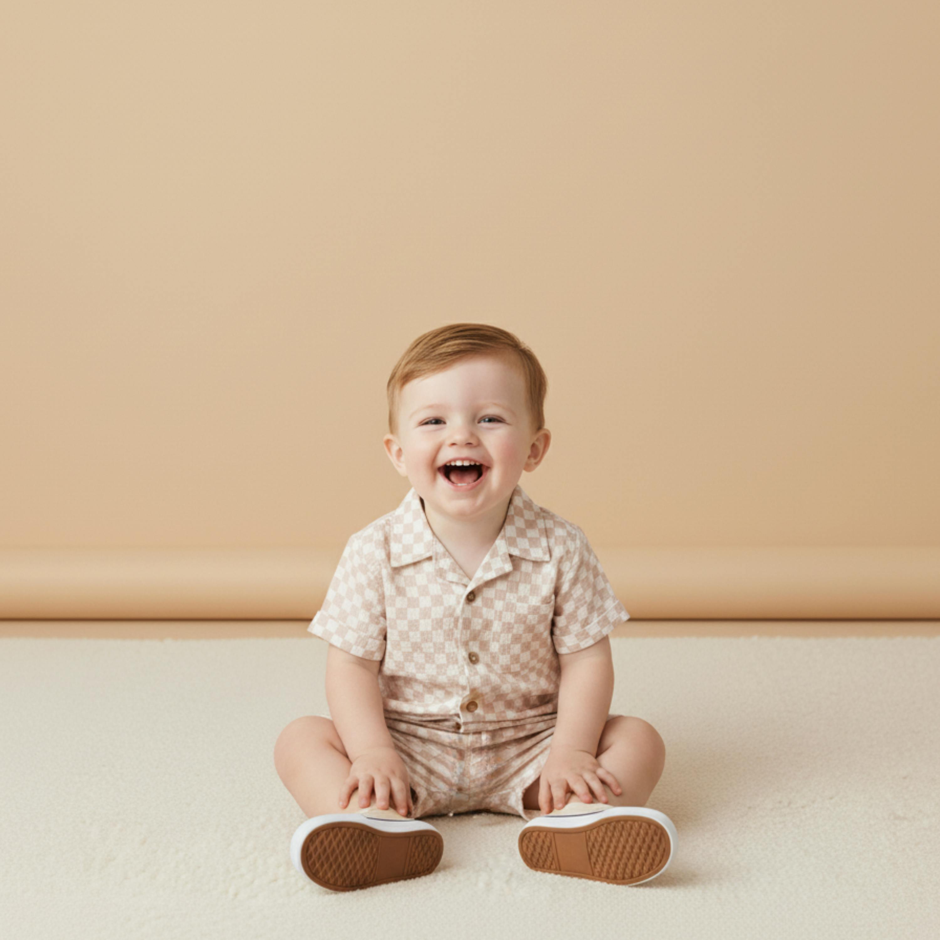 Organic Shirt & Shorts Set - Brick Checks