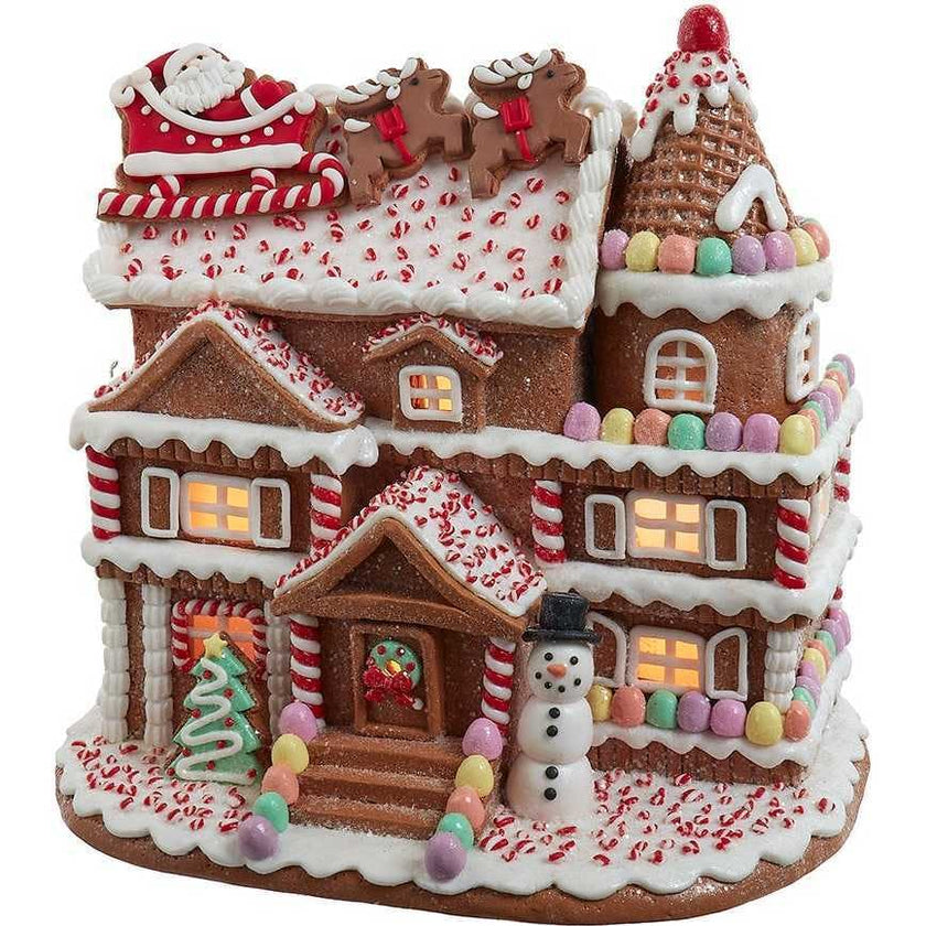 10-Inch Pre-Lit Gingerbread House With Santa