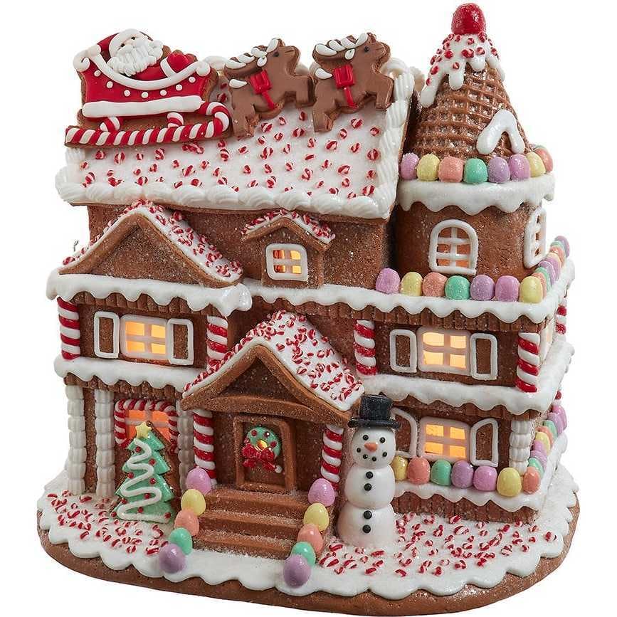 10-Inch Pre-Lit Gingerbread House With Santa