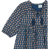 Sara Floral Print Elastic Cuff Long Sleeve Popover Dress, Navy