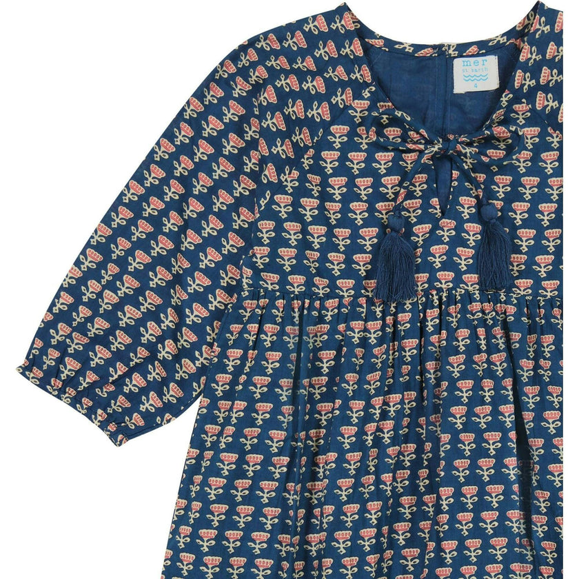 Sara Floral Print Elastic Cuff Long Sleeve Popover Dress, Florals