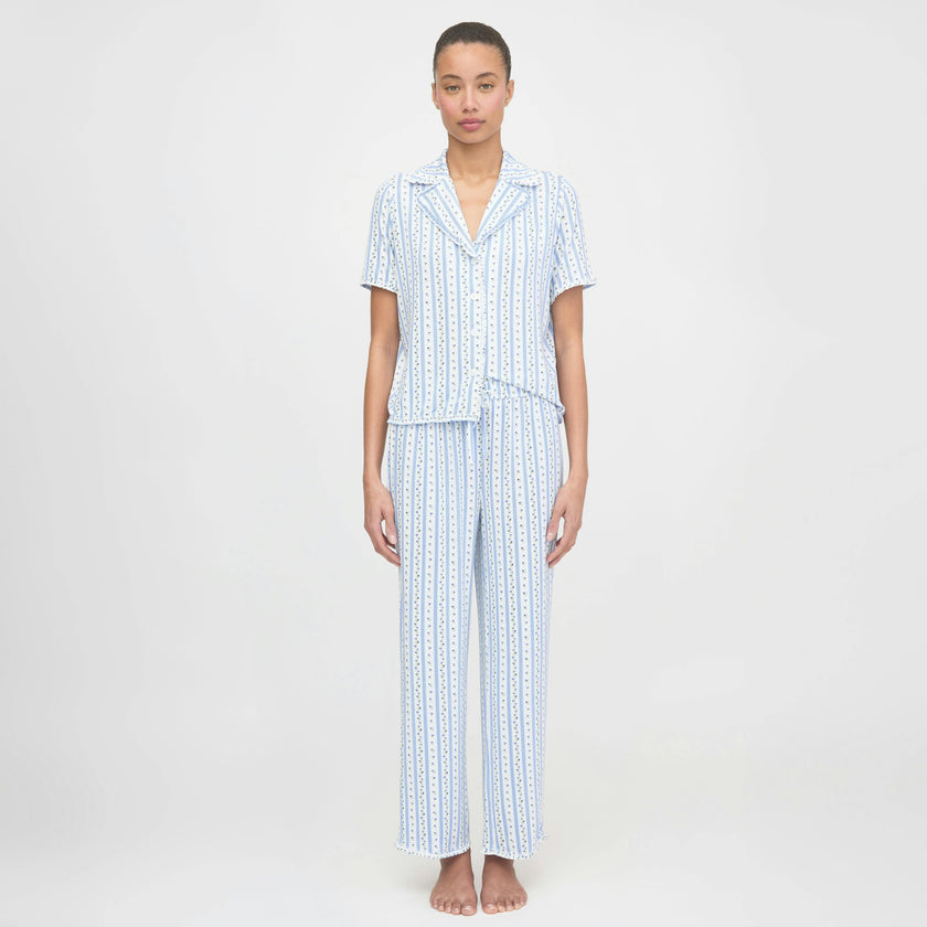 The Marina Pajama Set - Blue Petal Stripe