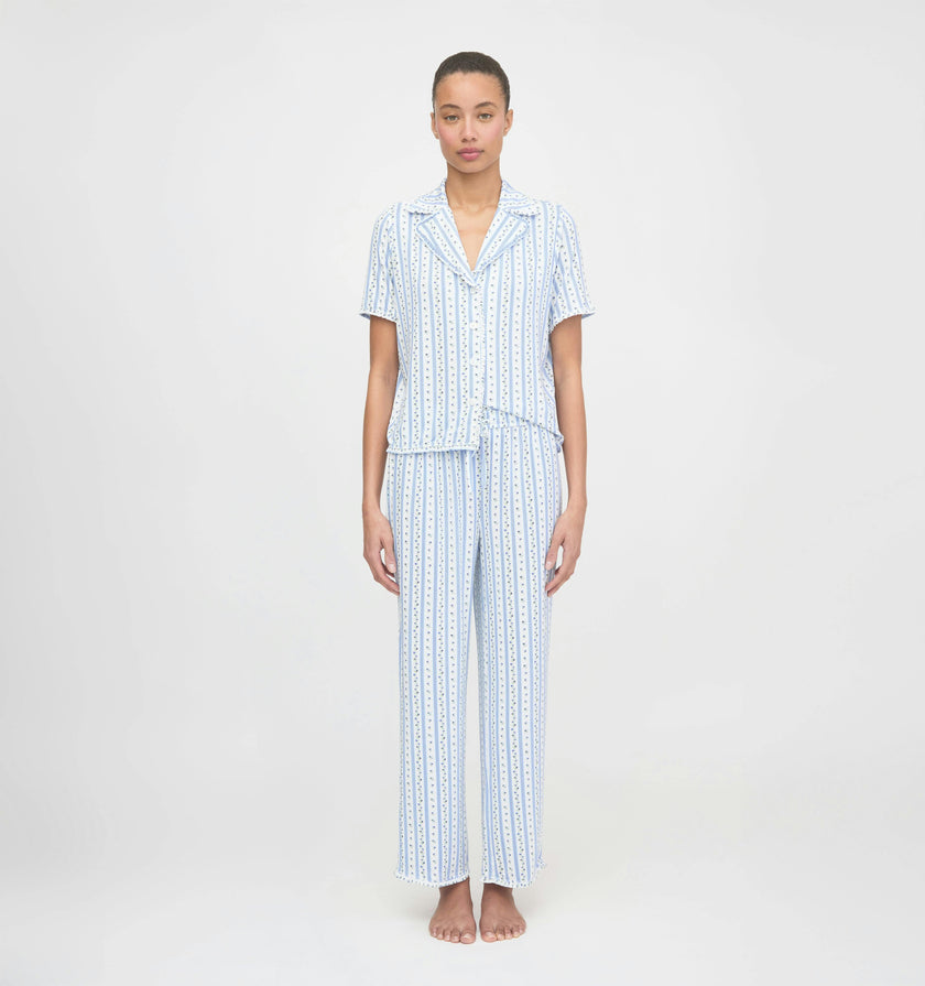 The Marina Pajama Set - Blue Petal Stripe