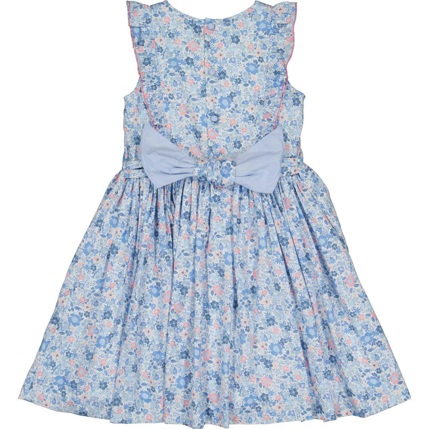 Marguerite Floral Blue Frilled Sleeveless Smocked Dress