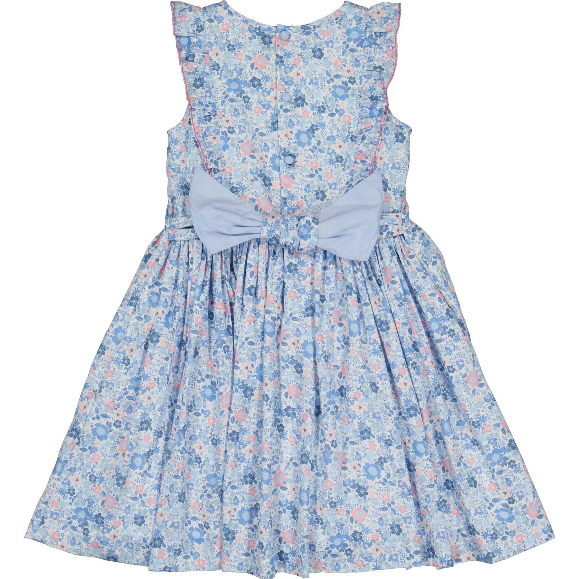 Marguerite Floral Blue Frilled Sleeveless Smocked Dress