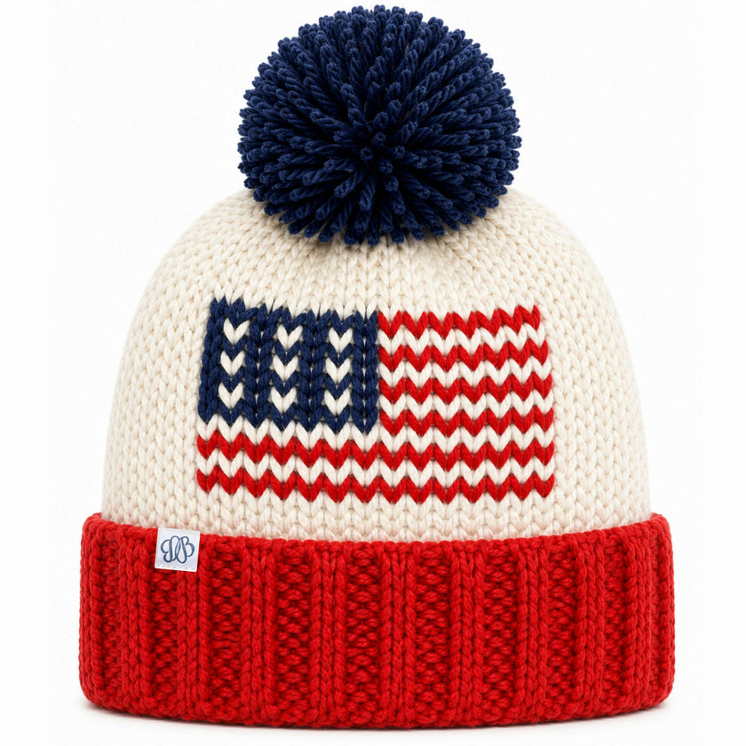 Adult American Flag Bobble Hat