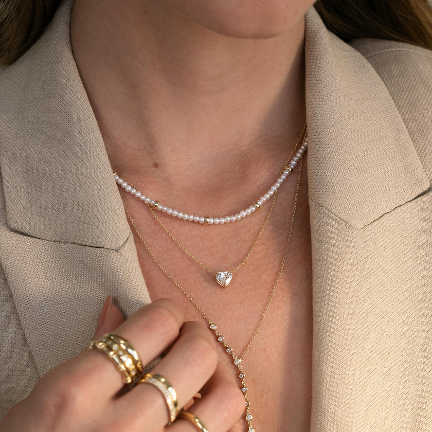 14K Gold Pearl Segment Bead Necklace