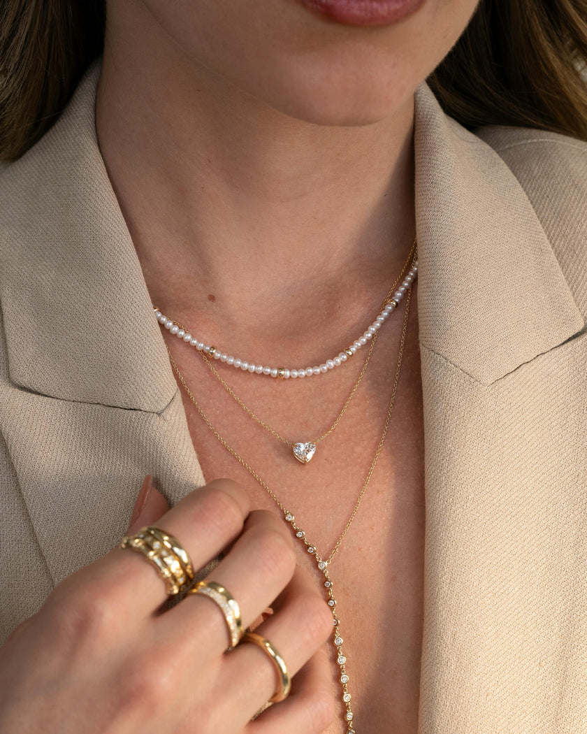 14K Gold Pearl Segment Bead Necklace