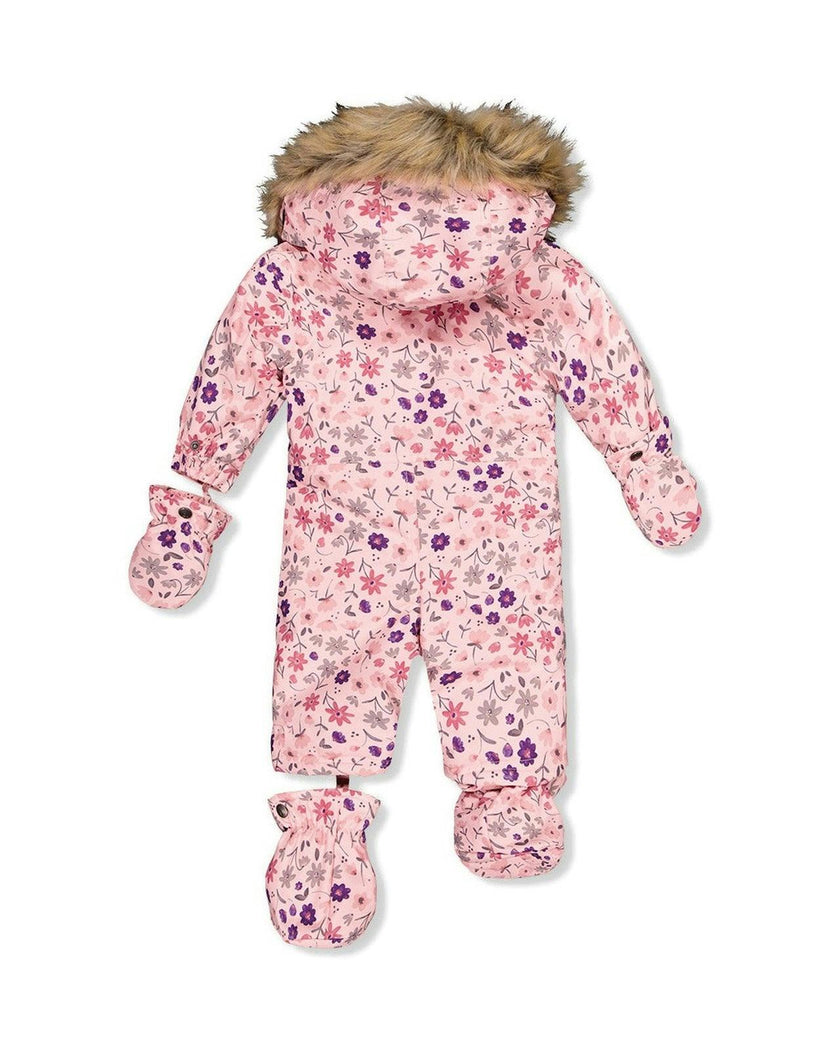 Baby One Piece Snowsuit Adapted For Car Seats Pink Mini Flower Print