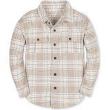 Boy's Organic Long Sleeve Flannel Shirt with Double Flap Pockets, Beige