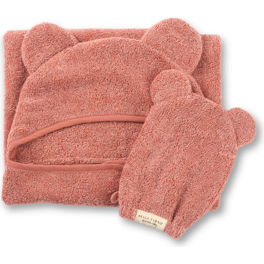 Hooded Towel + Wash Mitt Set Watermelon