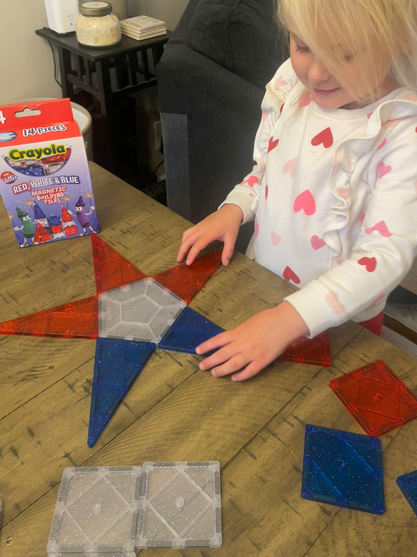 Crayola Red White Blue Magnetic Tiles 14pc