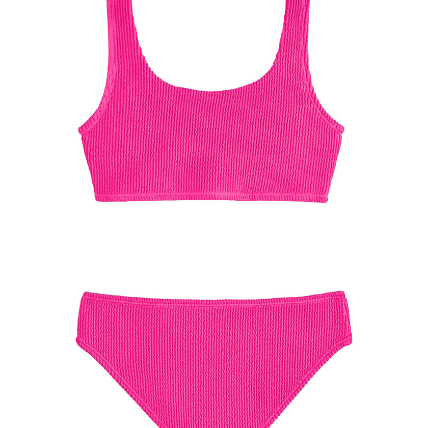 Fay Crinkle Tankini Two Piece Swimsuit - Fuchsia