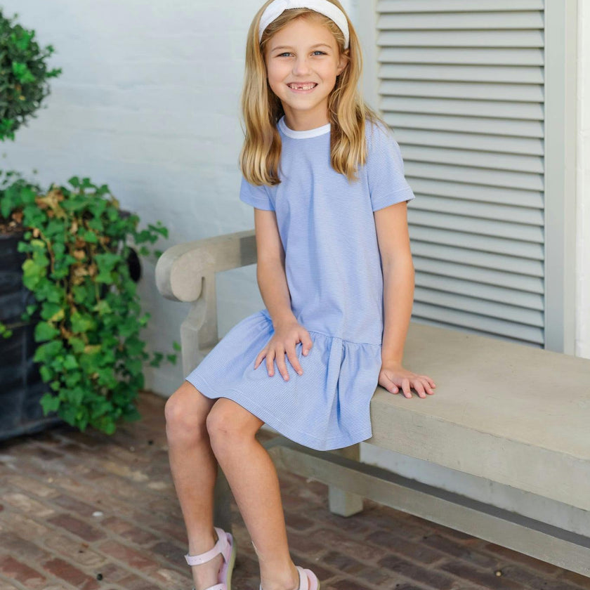 Lottie Girls' Dress - Blue Stripes
