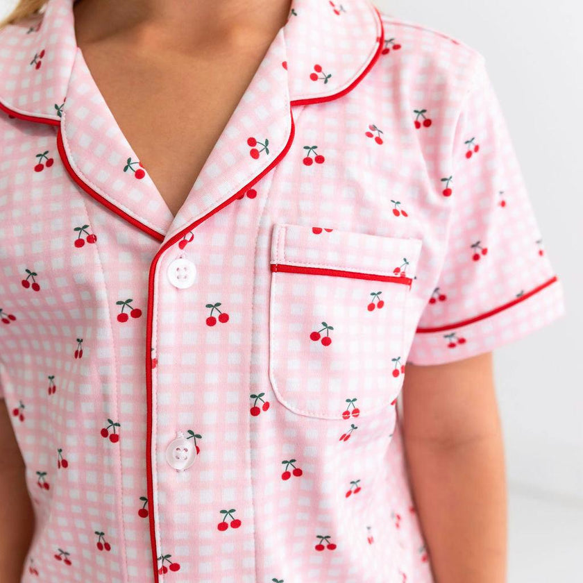 Cherries Girls Pima Cotton Short Pajama Set