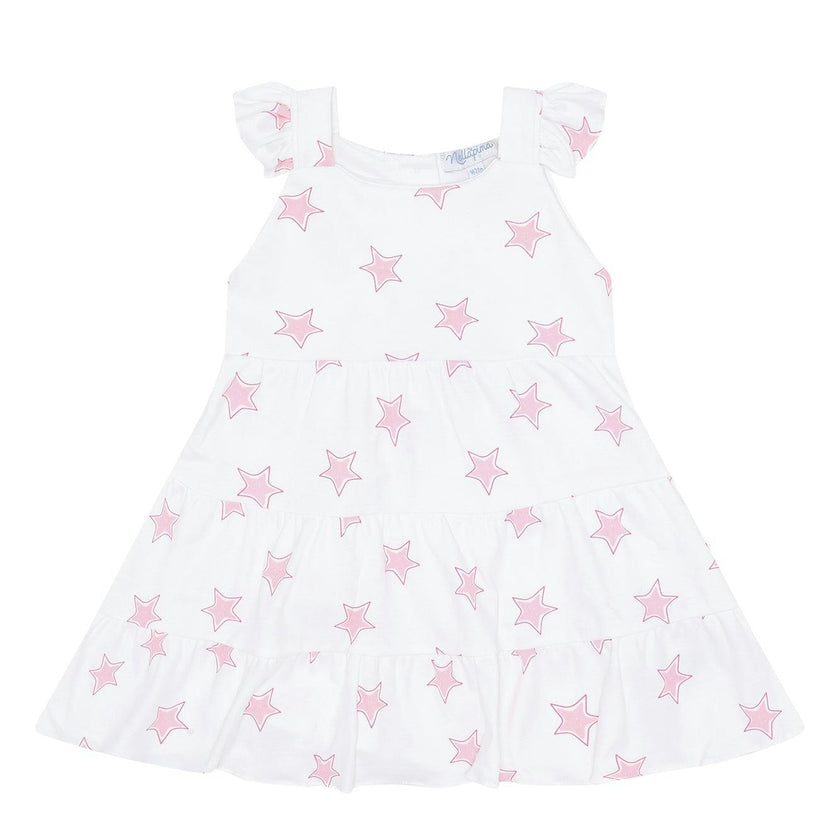 Pink Stars Print Ruffle Dress