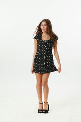 Zoe Black Dress With Silver Flowers Sequin Boucle Cap Sleeve