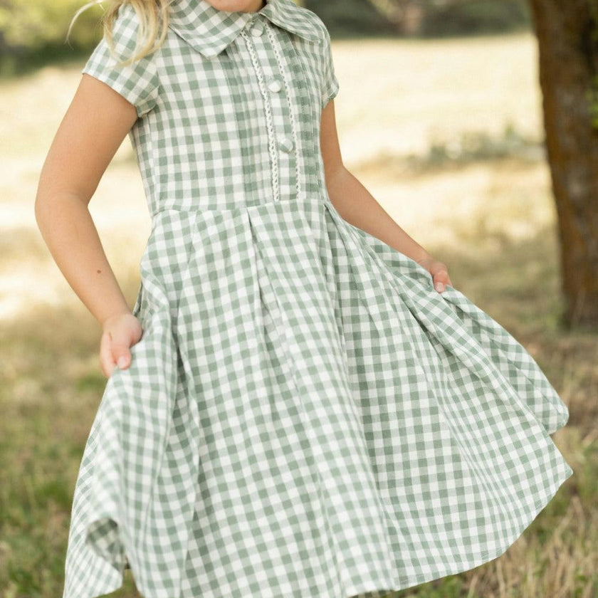 Mini Amber Dress in Sage Gingham